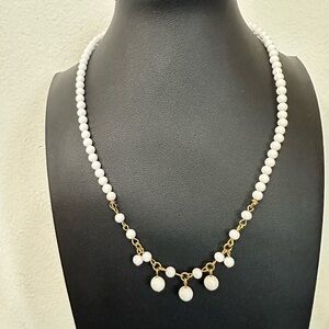Vintage Milk Glass Beaded  Monet Necklace